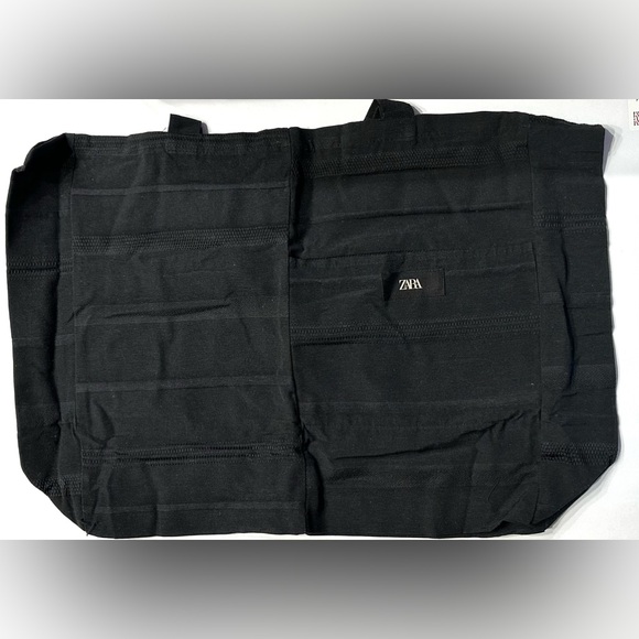 Zara Genuine Extra Large Black Shopper Tote Fabric Foldable Tote Reusable Bag - Picture 10 of 13